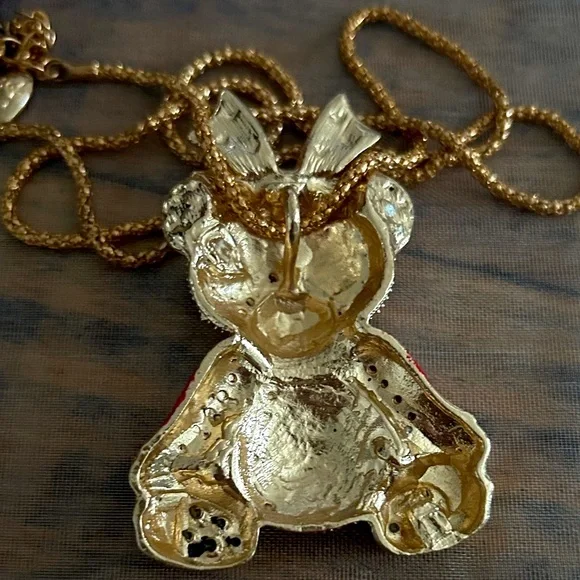 New Betsey Johnson Pink and Red Teddy Bear Pendant - Picture 4 of 4